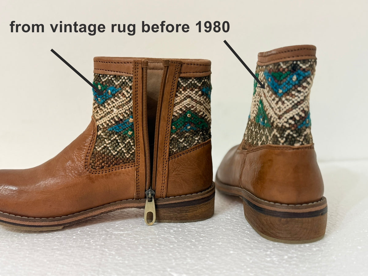 Handmade Leather Kilim Ankle Boots