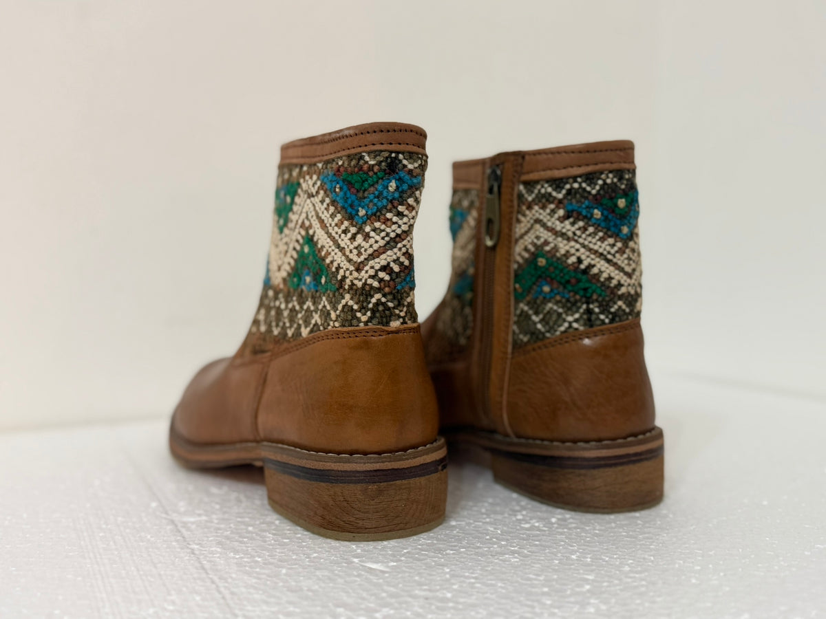Handmade Leather Kilim Ankle Boots